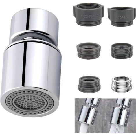 Faucet Aerator, 360° Rotating Faucet Aerator with 5 Kitchen Faucet Adapters, 2 Modes, Water Saving Faucet Aerator, for Bathroom and Kitchen Sink Faucets (1/5)