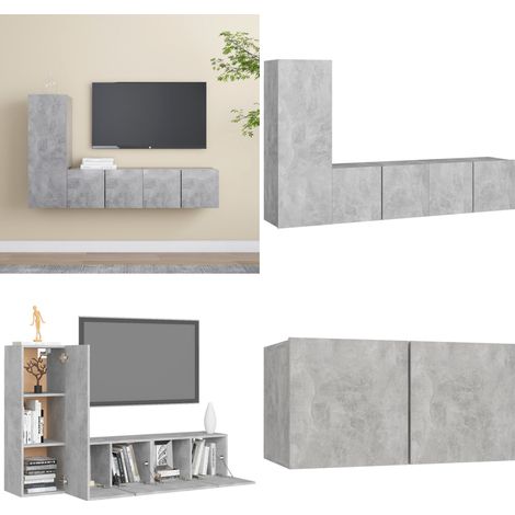 Ensemble de meubles TV 3 pcs Gris béton Bois d'ingénierie - Meuble Tv Suspendu - Meuble Tv Gris - Ensemble Meuble Tv - Meuble Tv Moderne - Rangement Mural - Home & Living (1/5)