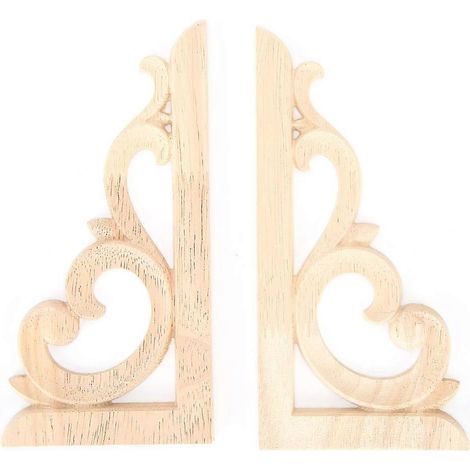 Set aus 2 geschnitzten Wandleuchten aus Holz, unbemalt, zur Eckdekoration, Wand- und Möbelverzierung, mit eingraviertem Blumenmotiv, naturbelassen, ideal für Heimwerkerprojekte und Restaurierungsarbei (1/5)
