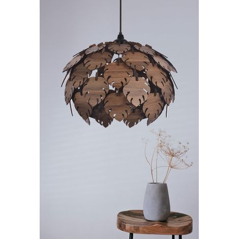 Lustre élégant marron, corps en MDF, longueur du capuchon 27 cm, diamètre 40 cm, câble réglable, hauteur totale 67 cm, douille E27, max 40 W, éclairage élégant pour les espaces modernes (1/3)