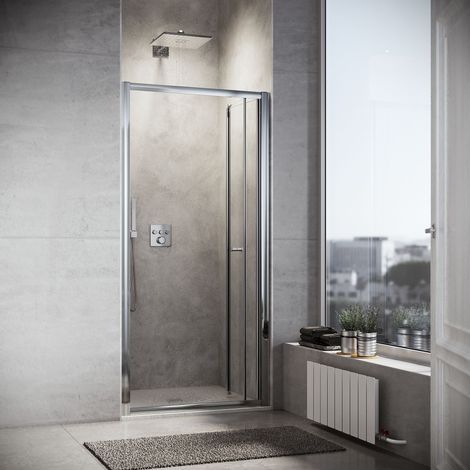 SONNI Porte de douche reglable en largeur Verre trempé Cabine de douche Porte pliante Largeur 100cm Hauteur 185cm