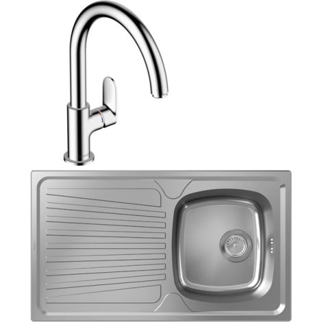 Evier 1 bac HANSGROHE S21 inox + robinet de cuisine HANSGROHE Vernis Blend M35 210 chromé