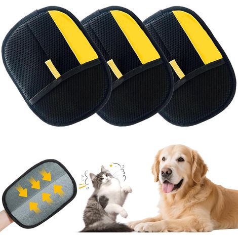 3er-Pack elektrostatische Tierhaarentfernungshandschuhe, Tierhaarentfernungshandschuhe, elektrostatische Fellpflegehandschuhe für Hunde, Katzen, Kaninchen – Gelb – Reinigungswerkzeug