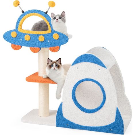 Torre per gatti a 4 livelli con piattaforma a UFO, Mobili per gatti per spazi piccoli con condo a forma di razzo (1/3)