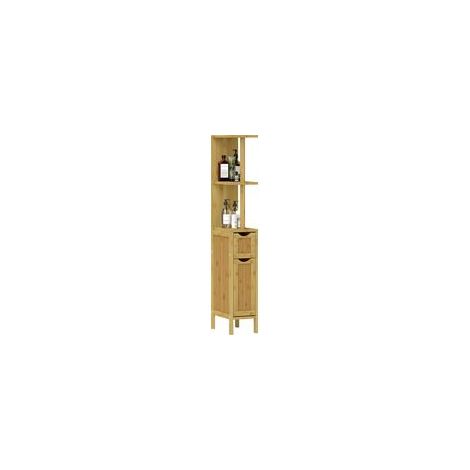 Badezimmerschrank mit 2 Ablagen und 2 Schränken, aus Bambus, 18 cm (B) x 30 cm (T) x 120 cm (H), Naturholz