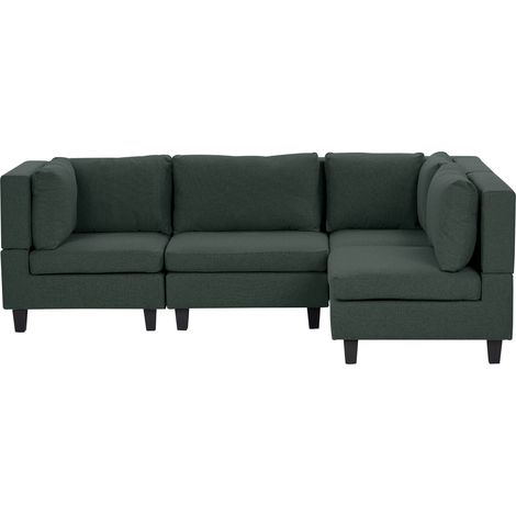 Sofá modular moderno 4 plazas tapizado tela patas negras respaldo acolchado izquierdo verde oscuro Unstad (1/5)