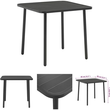 The Living Store Garten-Esstisch Stahl 80x80x72 cm Dunkelgrau Lattendesign - Gartentische