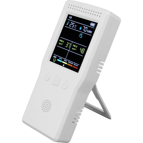Moniteur de qualité de l'air 9 en 1, appareil de mesure de la qualité de l'air portable multifonction haute précision avec testeur de HCHO pour chambres de bébé et hôpitaux, blanc (1/5)