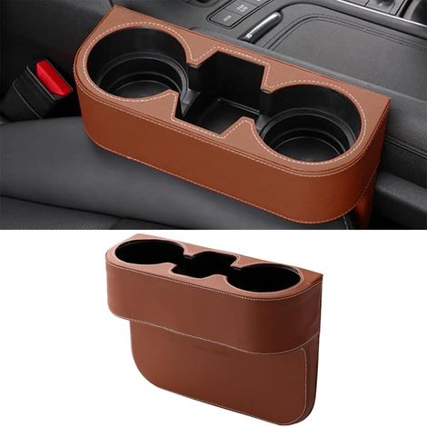 Riempifessura sedile anteriore in pelle con portabicchiere, organizer sicurezza, universale, marrone (1/3)