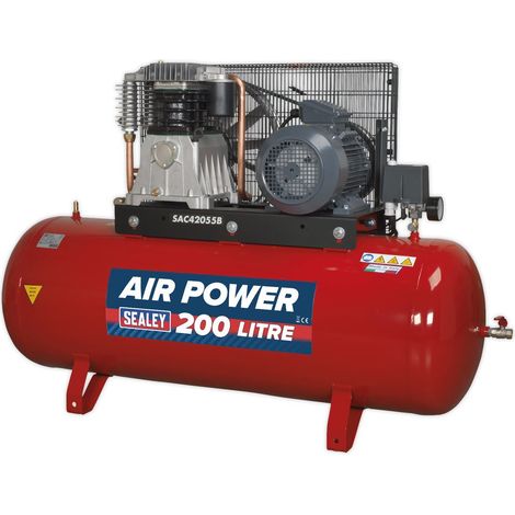 Sealey SAC42055B 200L Belt Drive Air Compressor with Cast Cylinders 5.5hp 3ph 2-Stage