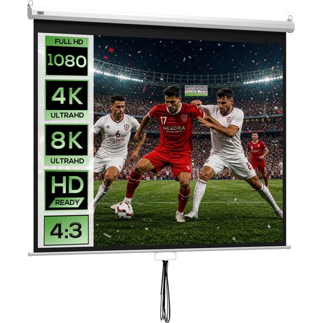 HOMCOM pantalla de proyector manual 100 pulgadas, pantalla de proyección, formato 4:3/16:9, para interior y exterior, cine en casa, oficina, blanco (1/5)