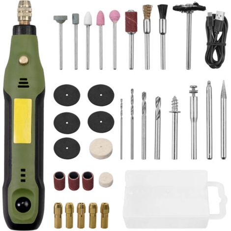 Kit d'accessoires rotatifs pour mini-outil multifonction Buc 34 Buc, batterie USB 12 W, pour le meulage, la gravure et le polissage (1 ensemble). (1/5)