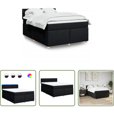 vidaXL Surmatelas - Sommier à lattes de lit avec matelas Noir 140x200 cm Tissu (1/5)