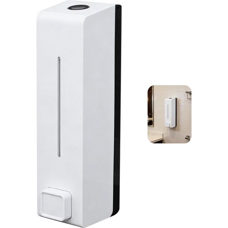 Dispensador de jabón mural，600 ml，dispensador manual para champú，gel de ducha y jabón líquido，plástico recargable，blanco (1/5)