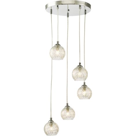 Federico Suspension de plafond à 5 ampoules, chrome poli clair/verre filaire (1/5)