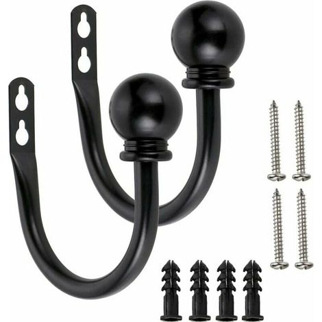 Paar leichte Vorhanghaken aus Metall – Retro-Wandhalterung für Vorhangschnallen, U-förmiger Vorhanghaken aus Stoff (schwarz) (1/3)