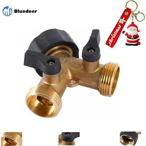 Doppio rubinetto per lavatrice, sdoppiatore a Y a 2 vie per tubo da giardino per tubi di alimentazione da 3/4", rubinetto da giardino esterno doppio in ottone resistente (1/4)