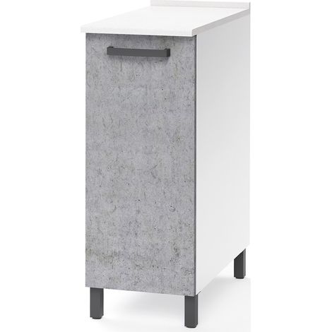 Base cucina 30x50x85 cm in legno bianco frassinato e cemento con un’anta - Antartide