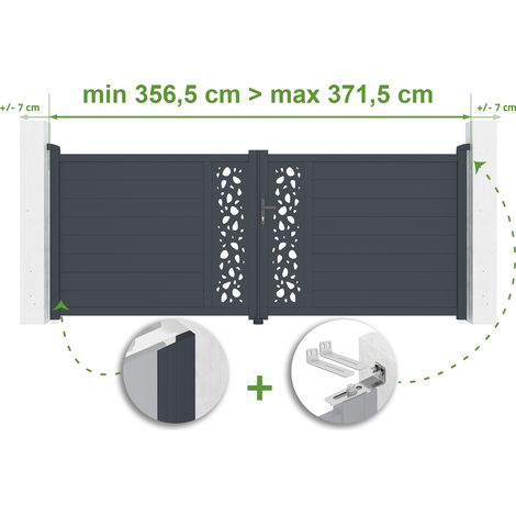 Verstellbares Drehtor Breite 3,5m SUNNY H.140cm grau Aluminium