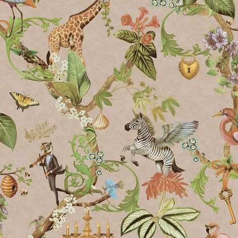 Holden Decor Safari Symphony Pink Wallpaper Animal Print Paste The Paper (1/4)