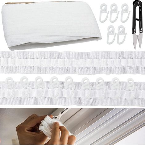 Accessoires pour rideaux : 30 mètres de ruban de tissu, 100 crochets, 1 paire de ciseaux (1/5)