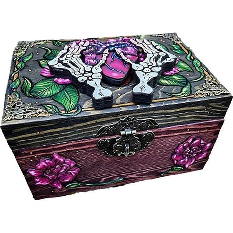Versteckte Schlüsselbox mit Totenkopfmotiv, dekorative kleine Holzbox, Schmuckkästchen