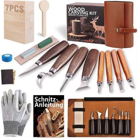 Kit de sculpture sur bois 24 pièces avec outils de sculpture et sac de rangement en cuir PU pour débutants (1/5)