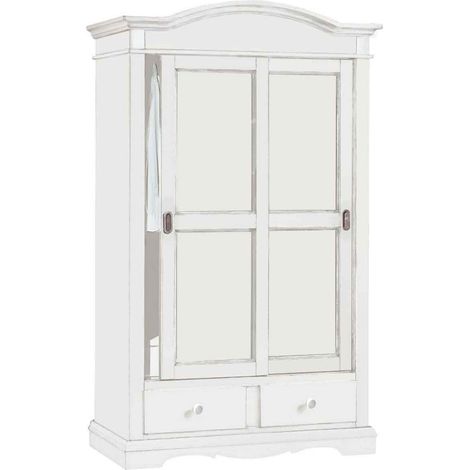 Armadio Legno 2 Ante scorrevoli e 2 Cassetti Bianco