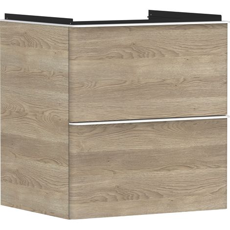 Meuble sous-vasque Xelu Q 580x605x475mm chêne naturel Poignée blanche mate (1/5)