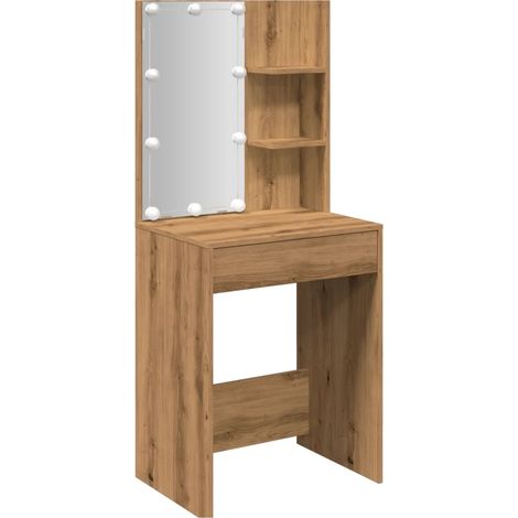 Toletta con LED con cassetto portaoggetti e due ripiani aperti 60 x 40 x 140 cm truciolato marrone DEC031217