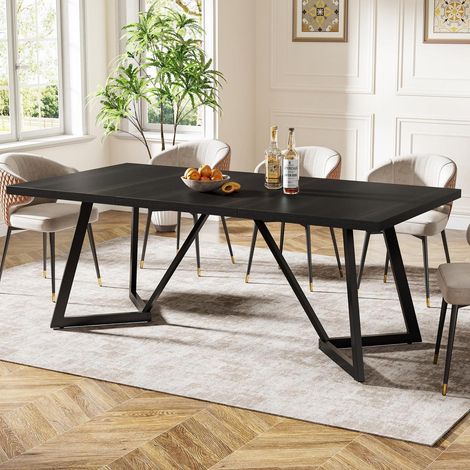 Esstisch 180cm für 6-8 Personen, rechteckiger Küchentisch mit Metallgestell, schwarz (1/5)