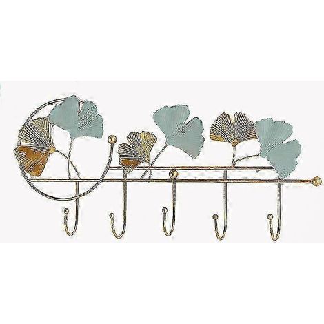 Crochets en fer forgé originaux pour les murs d'entrée, décorations murales, rangements à clés astucieux et patères. 1 pièce, 47 cm, motif feuille de ginkgo. (Édition limitée) (1/5)