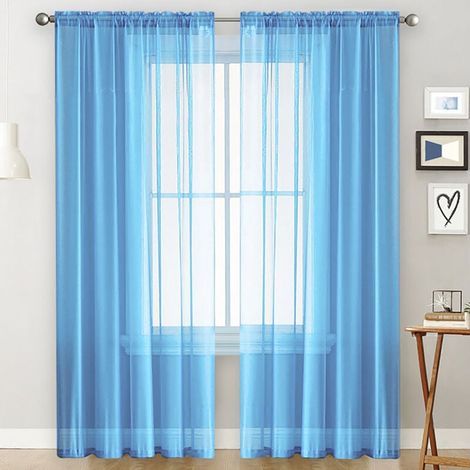Panneaux Rideaux Sheer Salon Tringle De Rideau De Fenetre Panneaux Semi-Transparent Chambre Rideaux, Bleu Voile, 100130Cm (1/5)