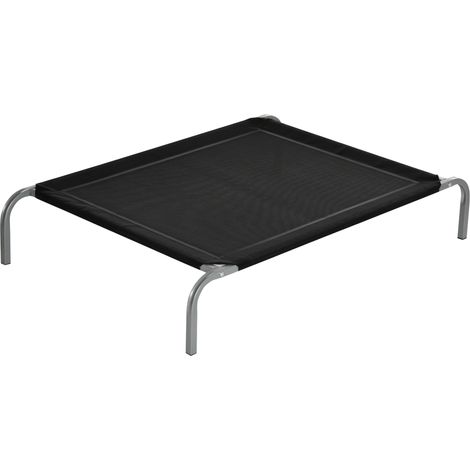 Lit de camp surélevé XL pour chien et chat, 110 x 75 x 20 cm, en textilène micro-perforé noir, grand confort sur pieds. (1/5)