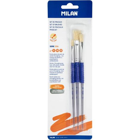 Blister de 3 pinceaux Plats (pochon Chungking) Manche en Plastique Ergo Serie 526 n 8, 10 et 12 (1/5)