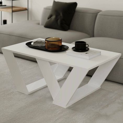 Dmora - Wohnzimmertisch Jed, Niedriger Wohnzimmertisch, Kaffeeregal, Couchtisch für Sofa, 110x60h40 cm, Weiß, mit verstärkter Verpackung (1/4)