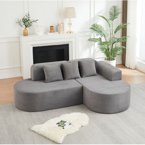 Sofá modular rinconero 220 x 155 cm de pana gris con 3 cojines DESVIAE (1/5)