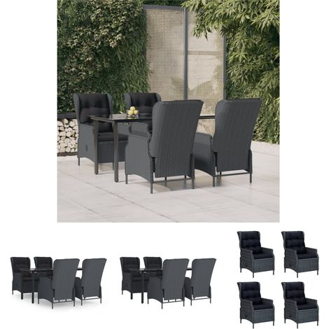 Gartenstuhl - vidaXL 5-tlg. Garten-Essgruppe Dunkelgrau Poly Rattan - Gartenstühle (1/5)