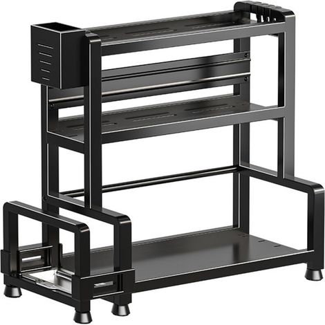 XEPHO Étagère à épices, étagère de rangement multifonctionnelle pour épices de cuisine, avec seau à couverts et organisateur de planche à découper et crochet, 382136 cm-double couche (1/5)