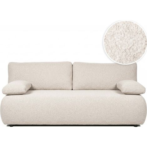 Canapé droit VELUTO 3 places convertible avec coffre en tissu bouclette - Blanc (1/5)