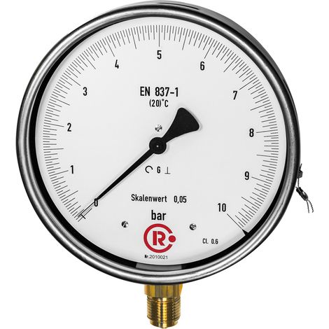 Riegler Feinmessmanometer, G 1/2 radial unten, 0 - 16,0 bar, Ø 160, 1166-R (1/2)