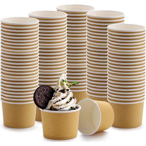 Paquete de 100 vasos desechables de papel para helado (8 oz) para comidas frías y calientes: sopa, helado y yogur helado. (1/5)