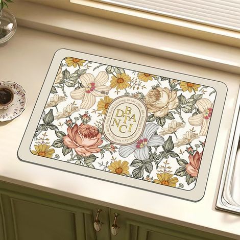 LAN Eden Floral Frame 5080cm (Kieselgur) Abtropfmatte, saugfähige, rutschfeste Kieselgurmatte für die Küche, hitzebeständige, verbrühungssichere Isoliermatte, hochtemperaturbeständig (1/5)