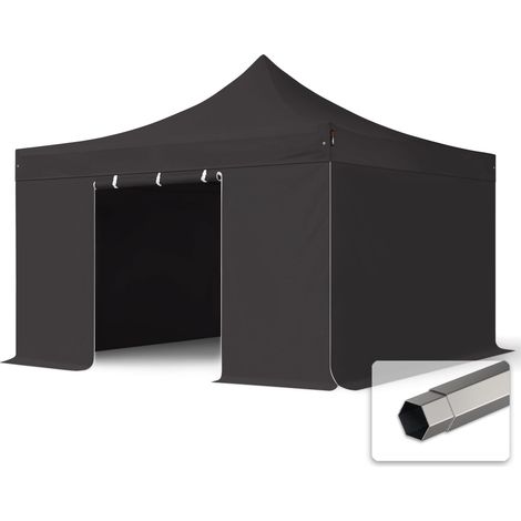 4x4 m Tonnelle pliante - Acier, anti-feu, côtés sans fenêtre, noir