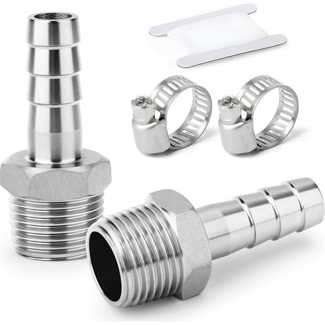 2 Pièces Raccord Embout Cannelé Acier Inoxydable 304 pour Tuyau 6 mm vers Filetage Mâle BSP 1/4 Pouces Connecteur de Compression pour Eau Carburant et Air