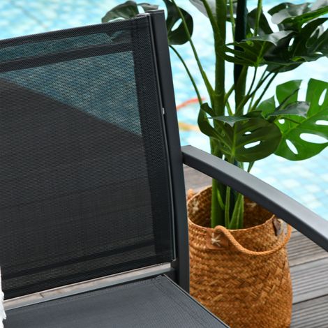 Lot de 4 mobiliers d'extérieur : table basse noire, 2 chaises en métal + 1 banquette pour terrasse et jardin. (1/5)