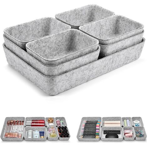 Set mit 14 Aufbewahrungsschalen für Büroschubladen - Grau Hochwertiger Filz, stapelbar, flexible Konfiguration, ideal für Bürobedarf, Make-up, Schmuck, Schreibwaren und Toilettenartikel. (1/5)