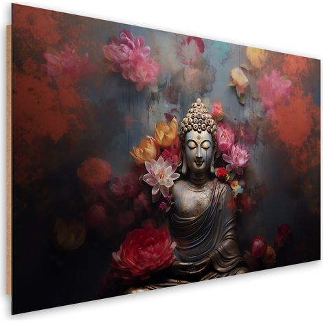 Deco panel picture, Buddha Zen Flowers Abstract - 90x60 (1/5)