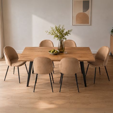 Juego de 6 sillas Stinson, sillón tapizado en terciopelo, silla de comedor tapizada, asiento de reunión, 51x54h82 cm, beige (1/5)