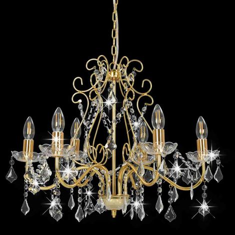 vidaXL Lustre avec perles de cristal Doré Rond 6 x E14 (1/5)